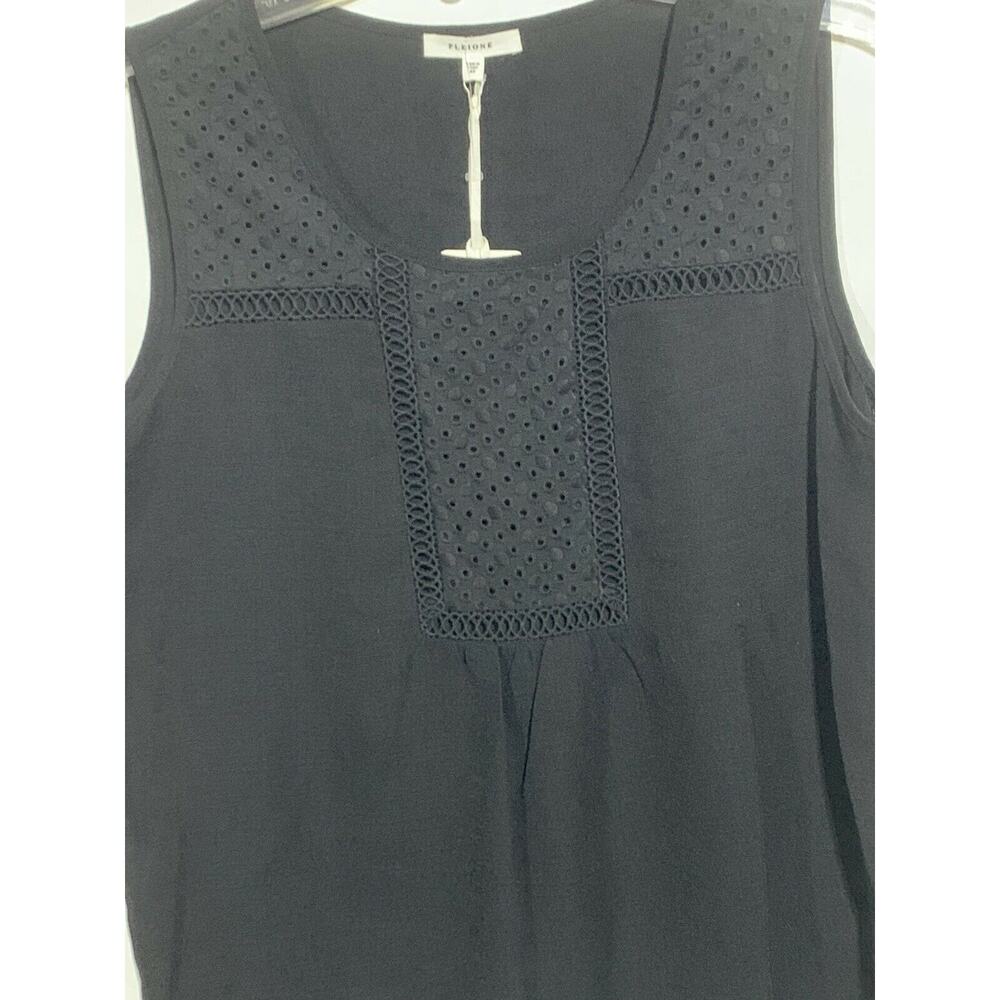 Pleione Black Embroidered Eyelet Trim Oversized Sleeveless Tank XS New